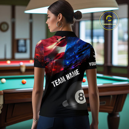 Personalized Glowing American Flag Billiard Shirt For Women Custom Patriotic 8 Ball Pool Team Jersey TDM4264
