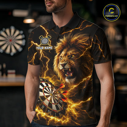 Custom Yellow Dartboard Thunder Lightning Lion Darts Shirt For Men, Darts League Team Jersey TDM5815