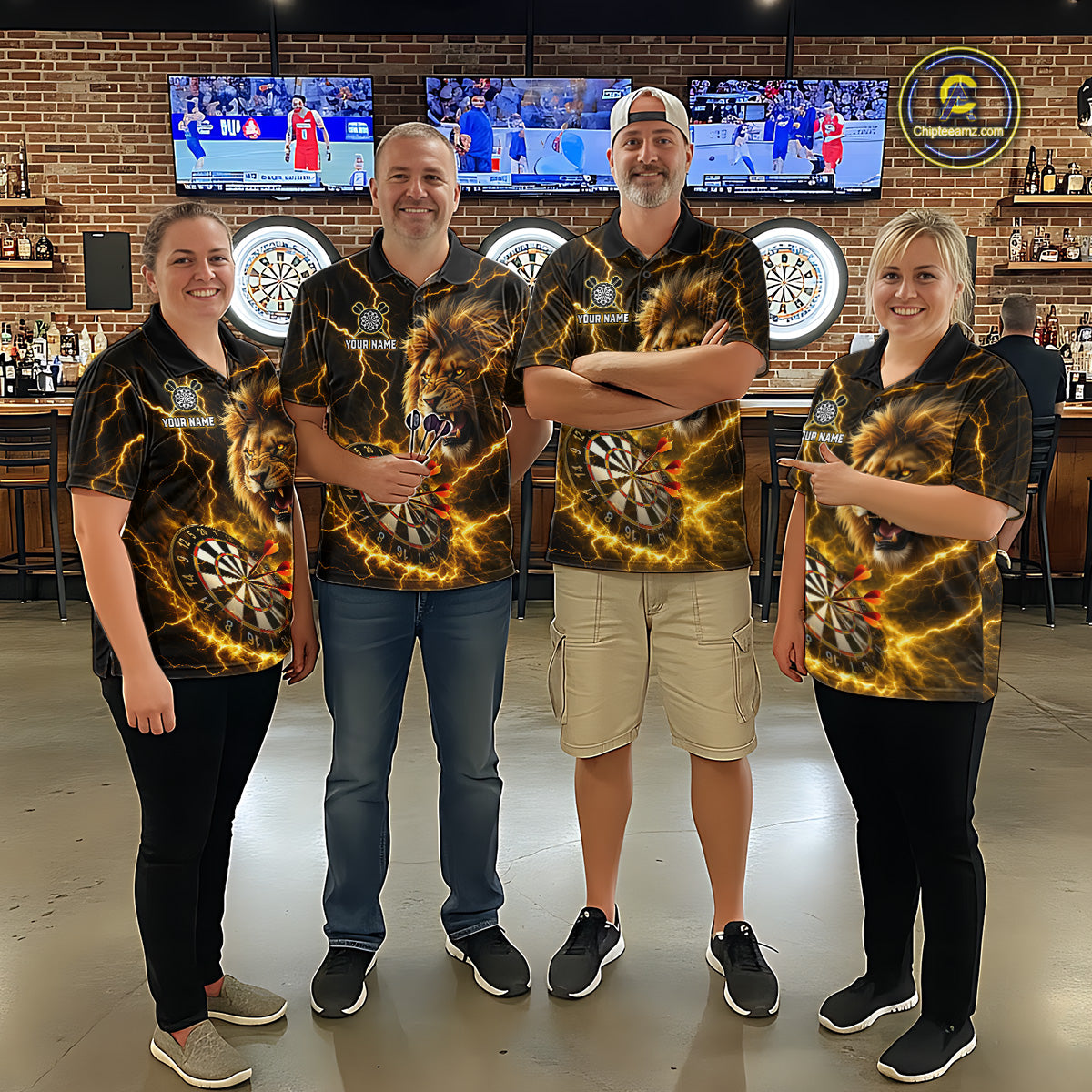 Custom Yellow Dartboard Thunder Lightning Lion Darts Shirt For Women, Darts League Team Jersey TDM5815