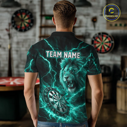 Custom Turquoise Dartboard Thunder Lightning Lion Darts Shirt For Men, Darts League Team Jersey TDM5816
