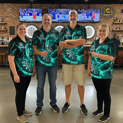 Custom Turquoise Dartboard Thunder Lightning Lion Darts Shirt For Women, Darts League Team Jersey TDM5816