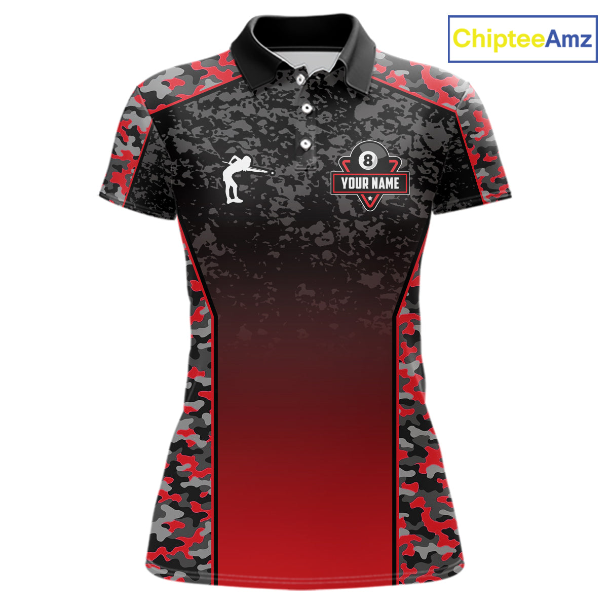 Red Camo 8 Ball Billiard Shirt For Women Custom Pool Team Shirt, Billiard Jersey Polo & 1/4 Zip TDM6200