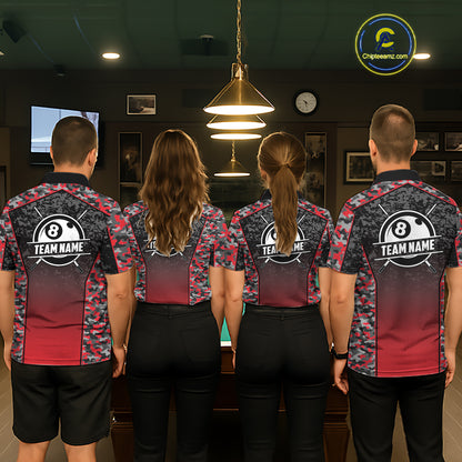Red Camo 8 Ball Billiard Shirt For Men Custom Pool Team Shirt, Billiard Jersey Polo & 1/4 Zip TDM6200