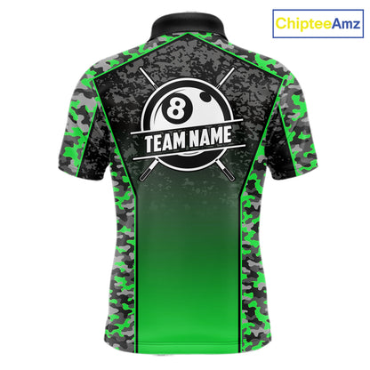 Green Camo 8 Ball Billiard Shirt For Men Custom Pool Team Shirt, Billiard Jersey Polo & 1/4 Zip TDM6201