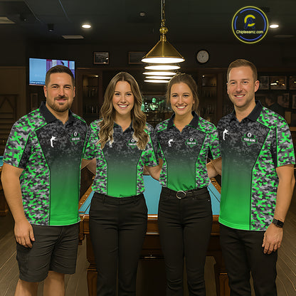 Green Camo 8 Ball Billiard Shirt For Women Custom Pool Team Shirt, Billiard Jersey Polo & 1/4 Zip TDM6201