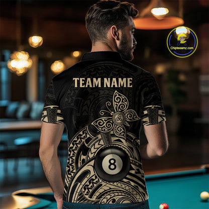 Custom Black And Gold Tribal Butterfly Billiard Shirts For Men | 8 Ball Pool Team Jerseys TDM4688