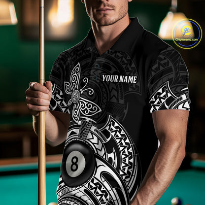 Custom White Black Tribal Dragonfly Billiard Shirts For Men | 8 Ball Pool Team Jerseys TDM4689