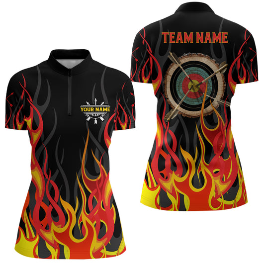 Personalized Flaming Archery Target 3D Women Quarter-Zip Shirts Best Archery Gifts Idea TDM0448