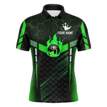 Load image into Gallery viewer, Black And Green Bowling Jersey For Men Custom Flame Bowling Shirt Team Polo &amp; Quarter Zip TDM5825