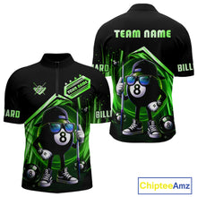 Load image into Gallery viewer, Green Funny 8 Ball Billiard Shirt For Men Custom Pool Team Shirt, Billiard Jersey Polo &amp; 1/4 Zip TDM5833