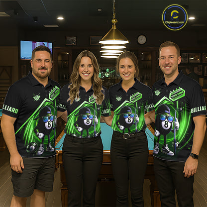 Green Funny 8 Ball Billiard Shirt For Men Custom Pool Team Shirt, Billiard Jersey Polo & 1/4 Zip TDM5833