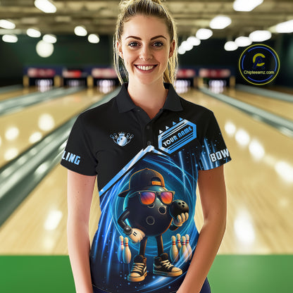 Blue Funny Bowling Ball Shirt For Women Custom Bowling Jersey, Bowling Team Shirt Polo & Quarter Zip TDM5836