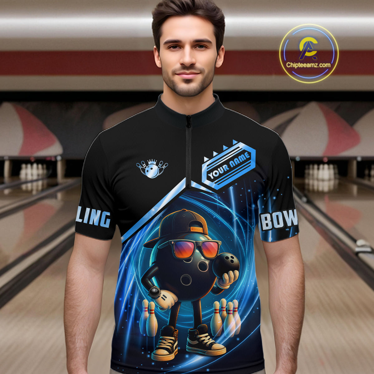 Blue Funny Bowling Ball Shirt For Men Custom Bowling Jersey, Bowling Team Shirt Polo & Quarter Zip TDM5836