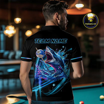 Blue 8 Ball & 10 Ball Pool Billiard Shark Polo & Quarter Zip For Men Custom Team Billiard Jerseys TDM4090