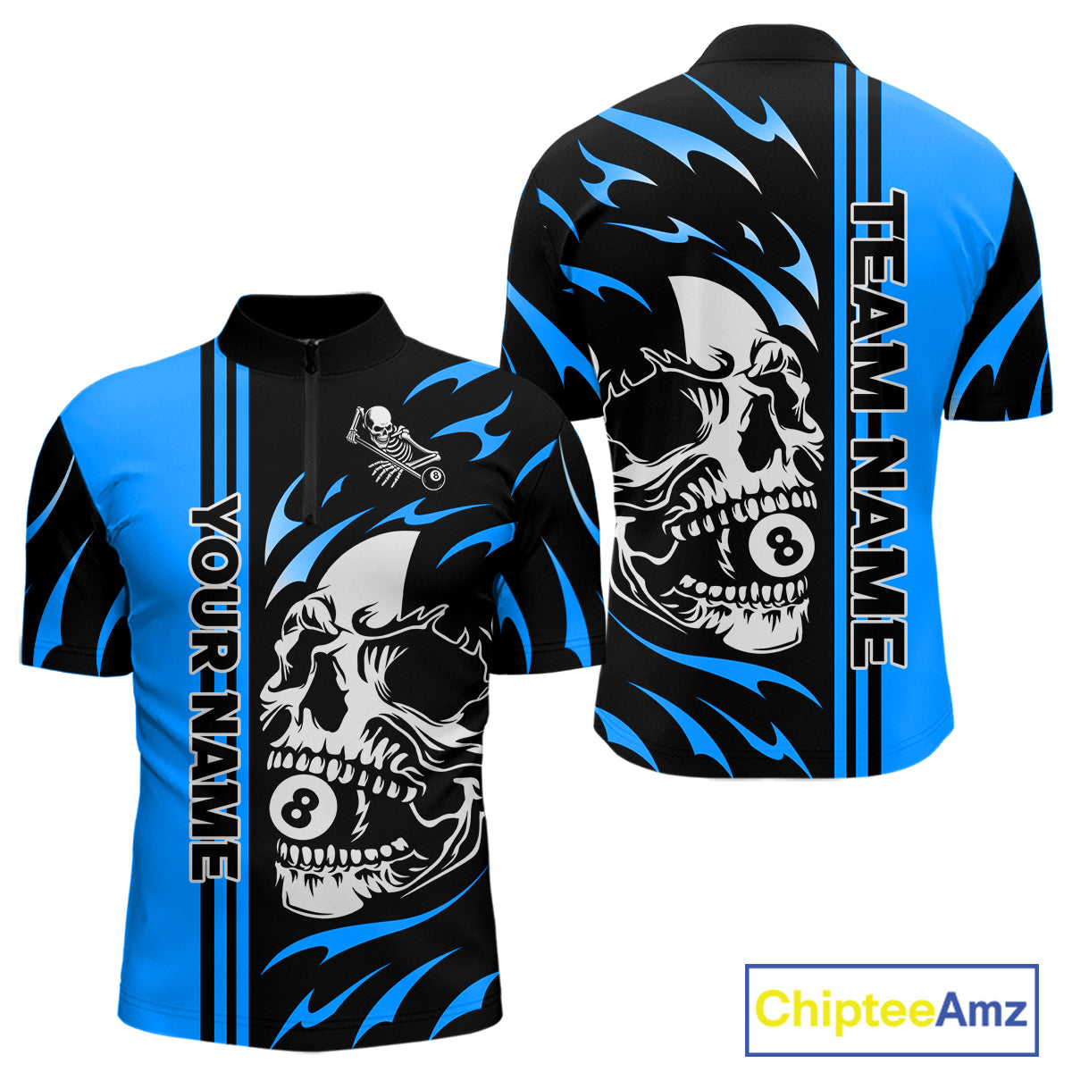 Personalized Blue 8 Ball Skull Billiard Shirt For Men Custom Pool Team Jersey, Billiard Outfit TDM4460