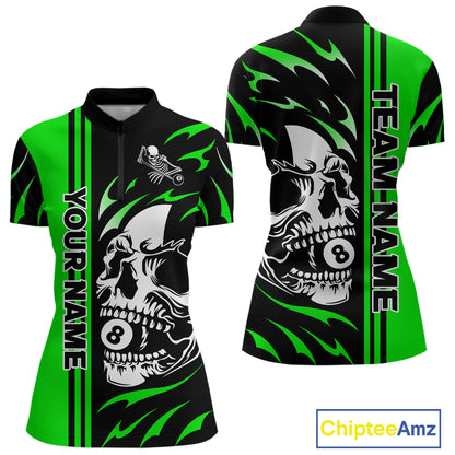 Personalized Green 8 Ball Skull Billiard Shirt For Women Custom Pool Team Jersey, Billiard Outfit TDM4461