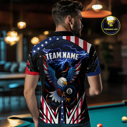 American Flag Eagle 8 Ball Pool Lightning Billiard Shirt For Men Custom Patriotic Billiard Jersey TDM4704