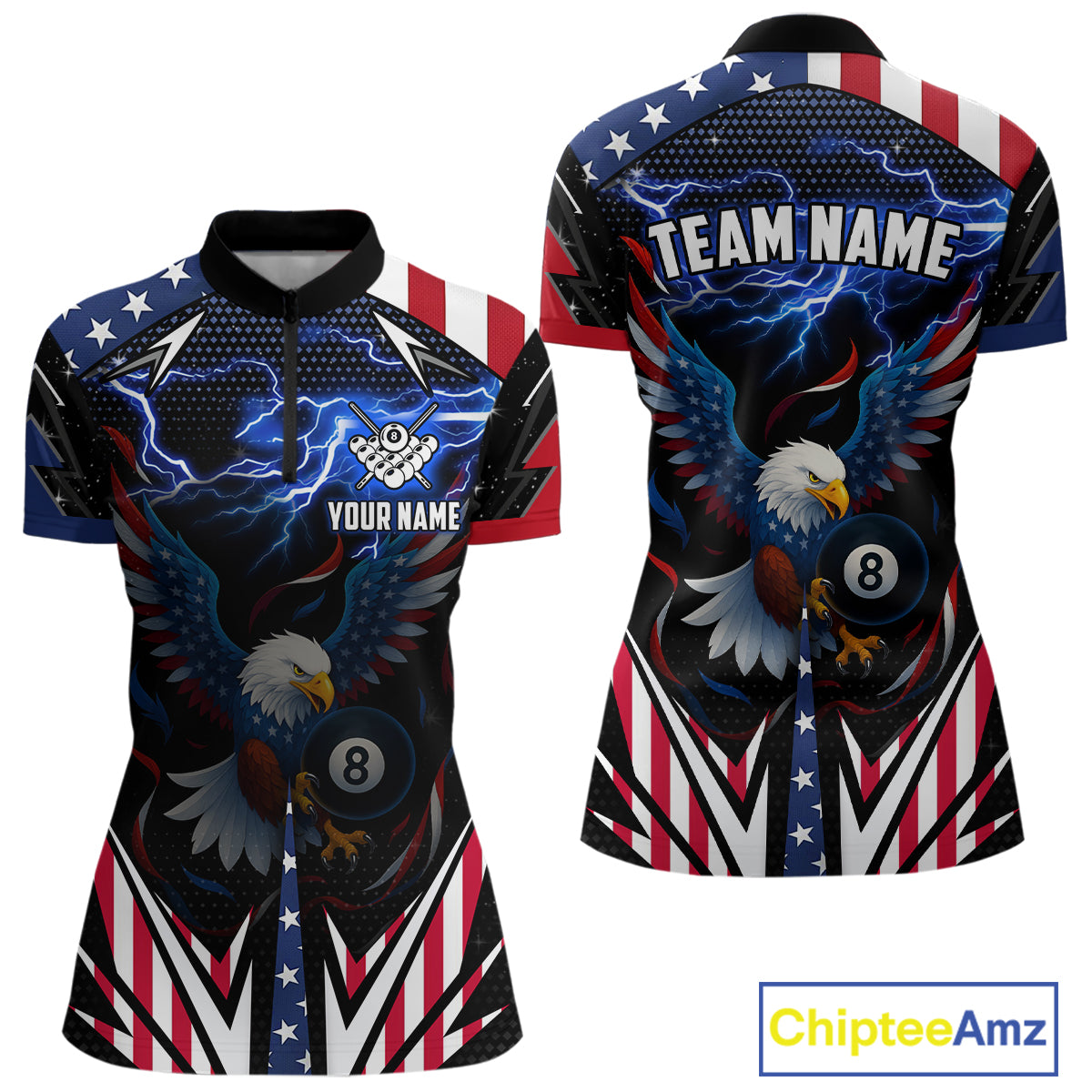 American Flag Eagle 8 Ball Pool Lightning Billiard Shirt For Women Custom Patriotic Billiard Jersey TDM4704
