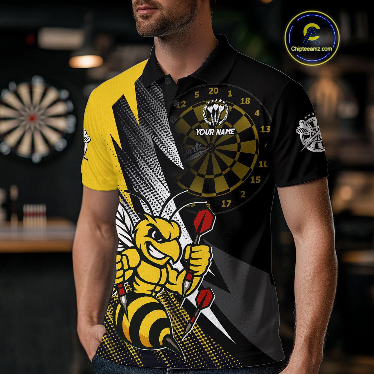 Custom Yellow Black Funny Bee Darts Shirt For Men Custom Darts Team Jersey Outfit, Darts Gift TDM4707