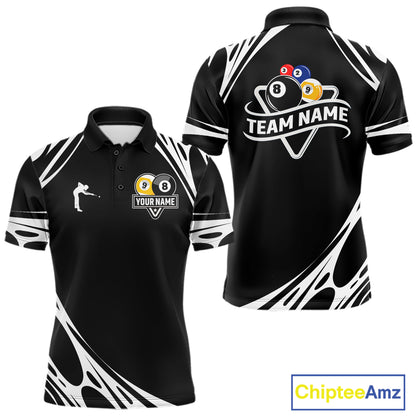 Personalized 8 Ball & 9 Ball Pool Billiard Polo, 1/4 Zip For Men Custom Team Billiard Jersey |White TDM5600