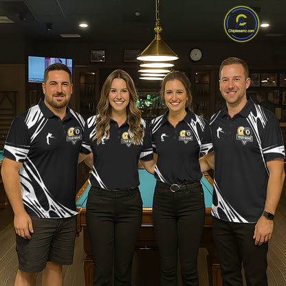 Personalized 8 Ball & 9 Ball Pool Billiard Polo, 1/4 Zip For Men Custom Team Billiard Jersey |White TDM5600
