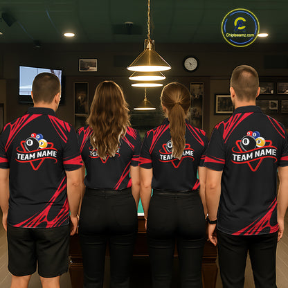 Personalized 8 Ball & 9 Ball Pool Billiard Polo, 1/4 Zip For Men Custom Team Billiard Jersey |Red TDM5601