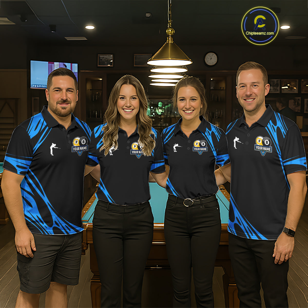 Personalized 8 Ball & 9 Ball Pool Billiard Polo, 1/4 Zip For Women Custom Team Billiard Jersey |Blue TDM5602