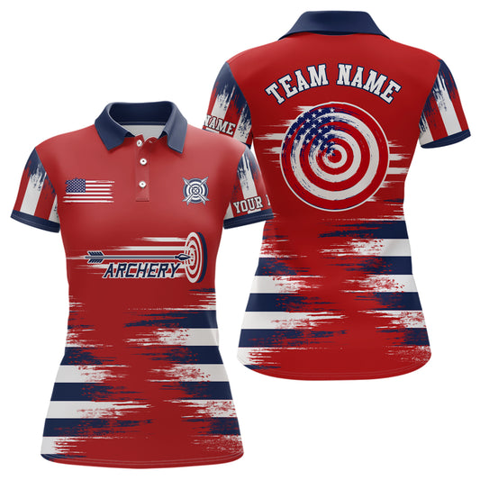Personalized Red US Archery Target Women Polo Shirts Custom Team Name Archery Jerseys Shirts TDM0470
