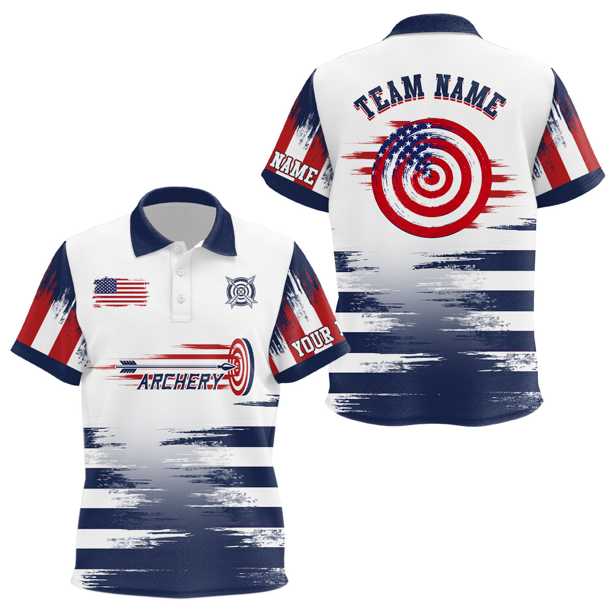 Personalized White US Archery Target Kid Polo Shirts Custom Team Name Archery Jerseys Shirts TDM0471