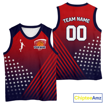 Personalized American Flag Basketball Jersey Custom Name And Number Patriotic Basketball Shirt|Red TDM5628
