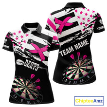 Load image into Gallery viewer, Personalized US Flag Pink Ribbon Darts Shirt For Women Custom Breast Cancer Awareness Darts Jersey TDM4493