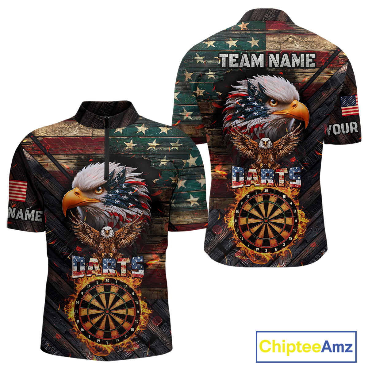 American Flag 3D Dartboard Fire Flame Custom Eagle Darts Shirt For Men, Patriotic Dart Team Jersey TDM4717