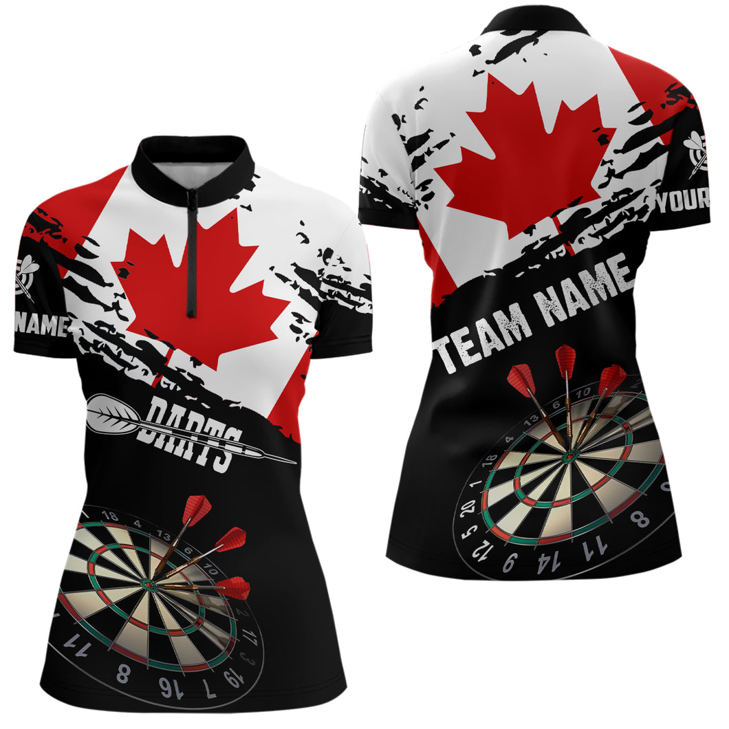 Personalized Grunge Canada Flag Dart Women Quarter-Zip Shirt, Patriotic Canadian Dart Jerseys TDM1187