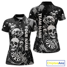Load image into Gallery viewer, Black Grey Grunge Argyle Skull Dart Shirts Custom Women's Dart Jerseys Team Polo &amp; Quarter Zip TDM3836