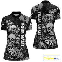Load image into Gallery viewer, Black Grey Grunge Argyle Skull Dart Shirts Custom Women's Dart Jerseys Team Polo &amp; Quarter Zip TDM3836