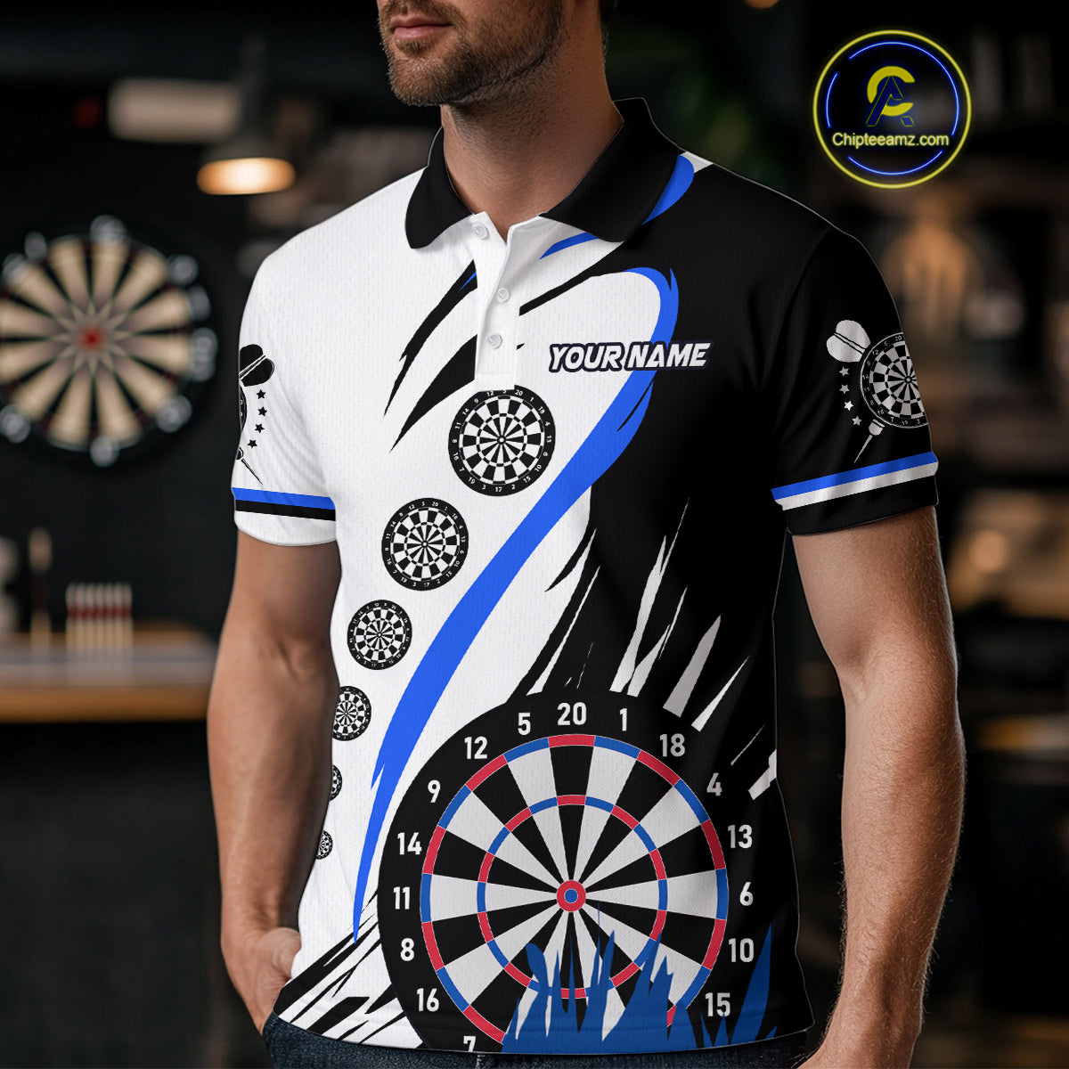 Personalized Funny Dartboard Darts Polo & Quarter Zip For Men Custom Darts Team Jerseys | Blue TDM4124