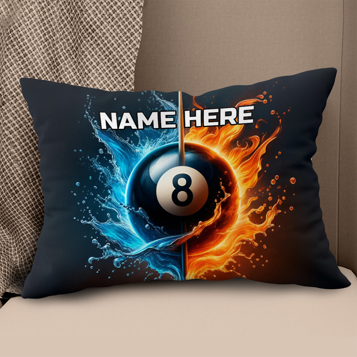 3D 8 Ball Pool Water And Fire Pillow Custom Unique Billiard Pillow Gifts TDM0875