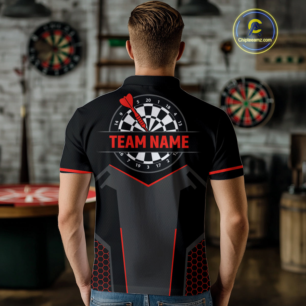 Darts Jersey For Men Custom Polo & Quarter Zip Darts Tournament Team Shirt  |Red TDM4746