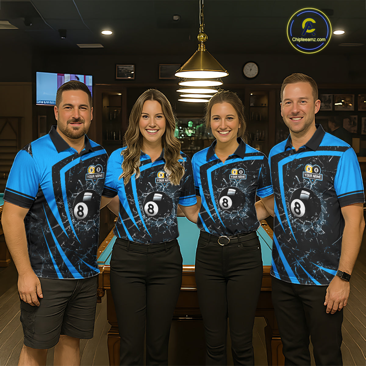 Black And Blue 8 Ball & 9 Ball Glass Break Billiard Shirt For Women Custom Pool Team Jersey Uniform TDM5641