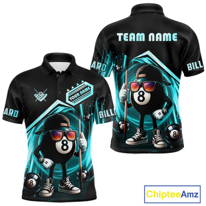 Turquoise Funny 8 Ball Billiard Shirt For Men Custom Pool Team Shirt, Billiard Jersey Polo, 1/4 Zip TDM5644