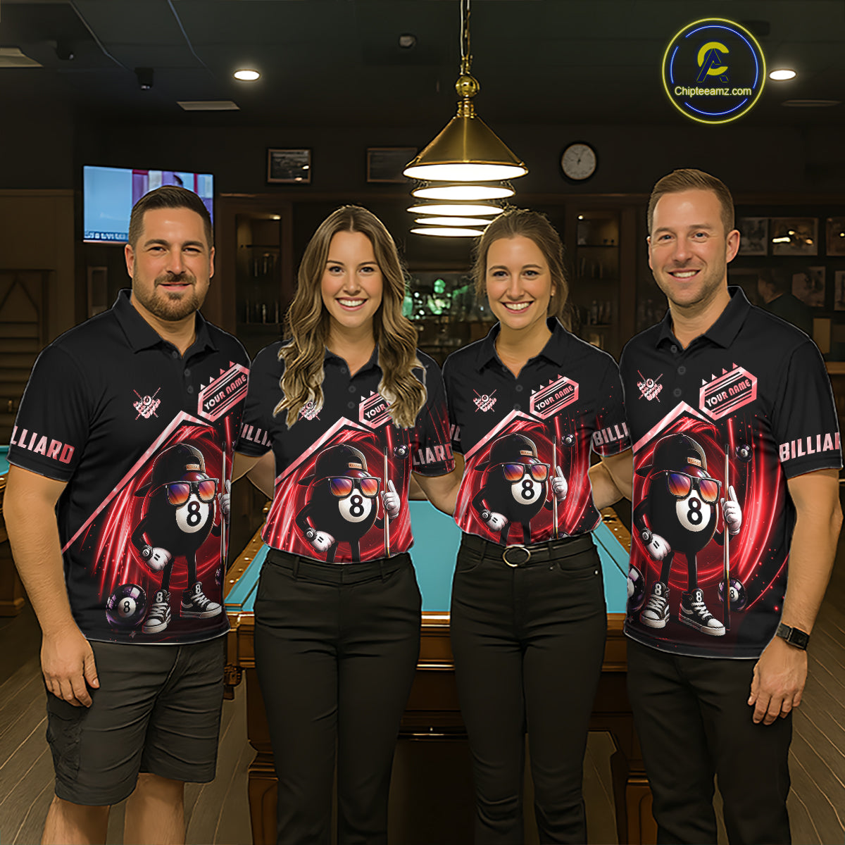 Red Funny 8 Ball Billiard Shirt For Men Custom Pool Team Shirt, Billiard Jersey Polo & 1/4 Zip TDM5645