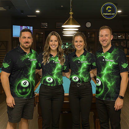 Green 8 Ball Thunder Lightning Billiard Shirt For Men Custom Pool Team Jersey Polo & 1/4 Zip TDM6259