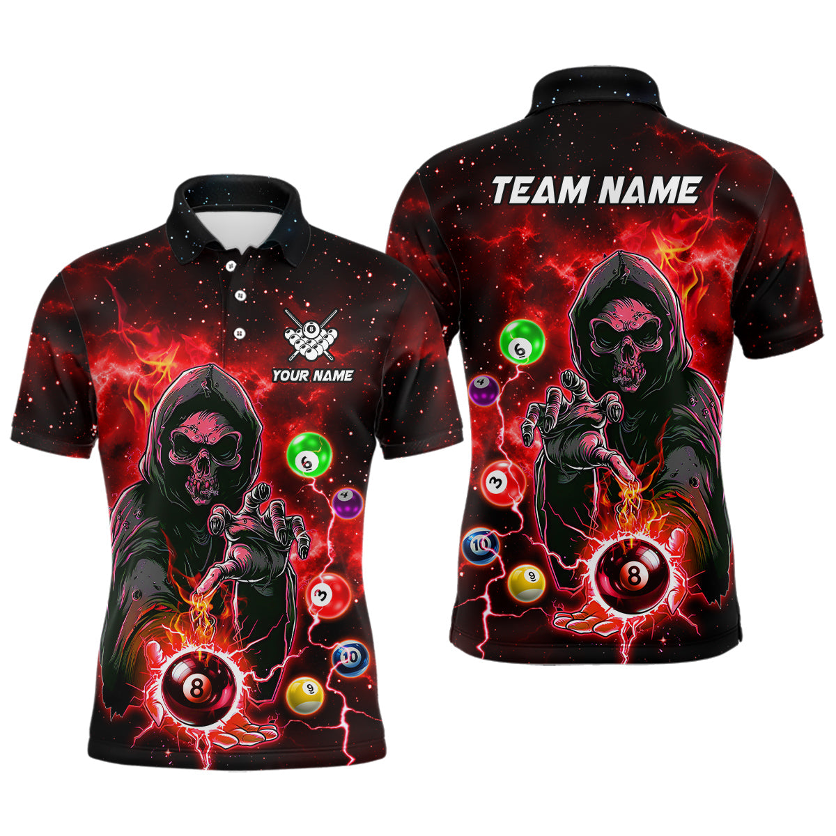 Red Billiard Grim Reaper Men Polo & Quarter-Zip Shirts Customized Team League Billiard Jerseys TDM1748