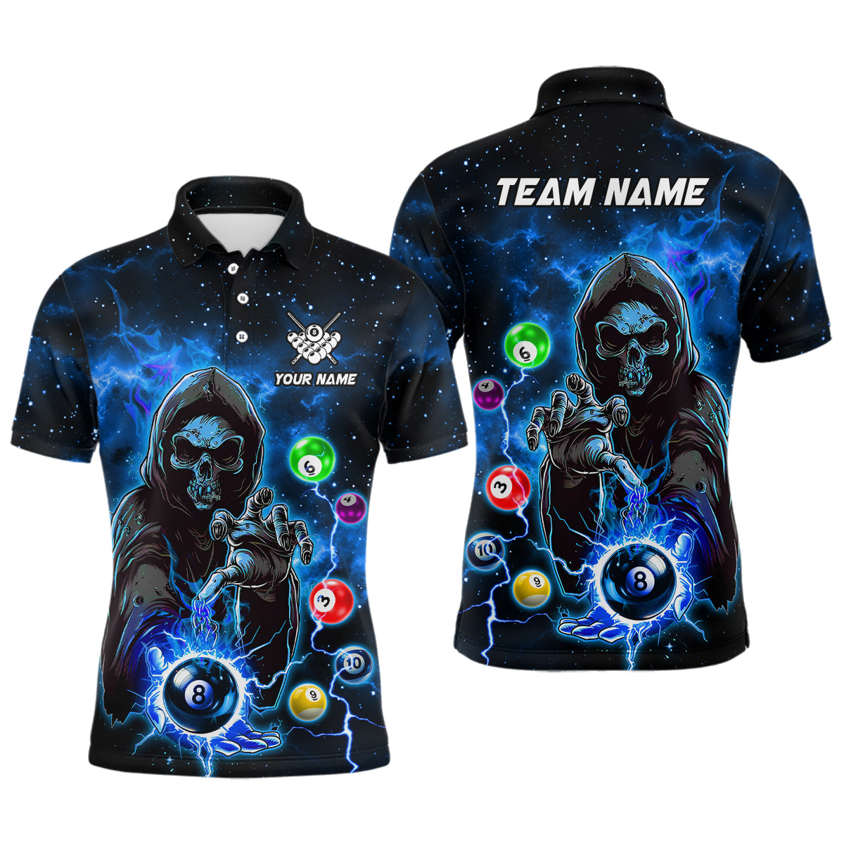 Blue Billiard Grim Reaper Men Polo & Quarter-Zip Shirts Customized Team League Billiard Jerseys TDM1749
