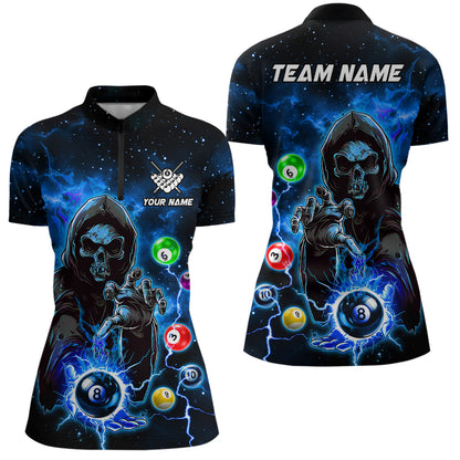 Blue Billiard Grim Reaper Women Polo & Quarter-Zip Shirts Customized Team League Billiard Jerseys TDM1749
