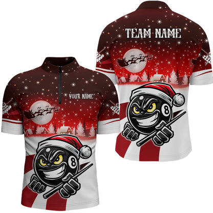 Personalized Red Christmas Funny 8 Ball Pool Billiard Shirts For Men Christmas Billiard Jerseys TDM2925