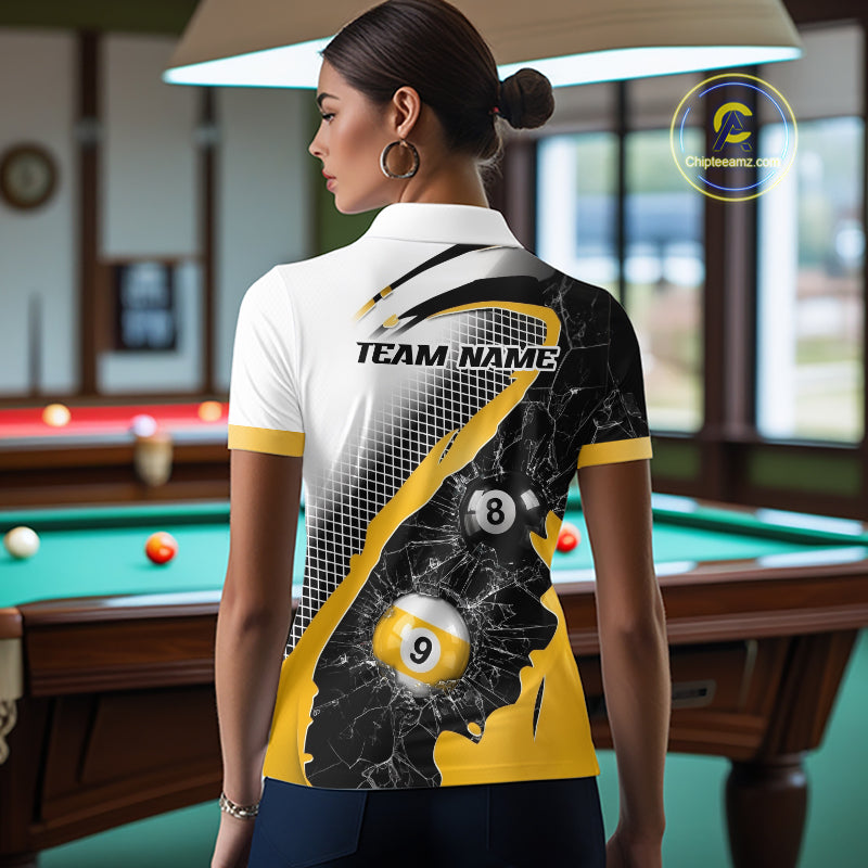 Black And Yellow 8 Ball & 9 Ball Break Glass Billiard Jersey For Women Custom Pool Team Shirts TDM7159