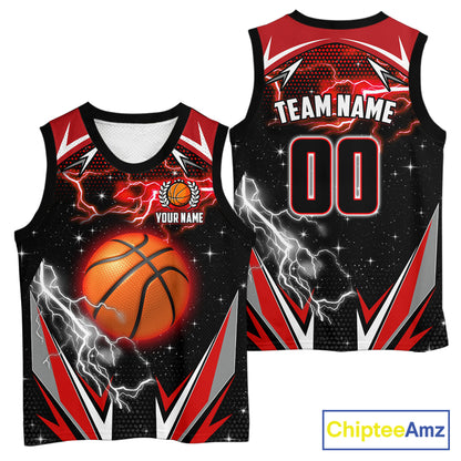 Black And Red Custom Thunder Lightning Basketball Shirt, Best Basketball Jerseys Uniform TDM5671