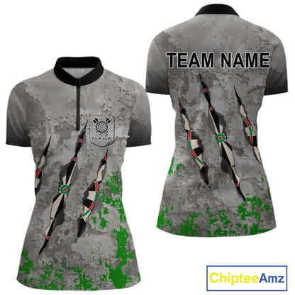 Custom Green Grey Grunge Dart Shirt With Pocket Option For Women, Darts Jersey TDM4528