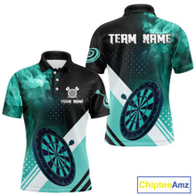 Load image into Gallery viewer, Personalized Turquoise Smoke Darts Shirt For Men Custom Darts Jersey Team Polo &amp; 1/4 Zip Outfit TDM4534